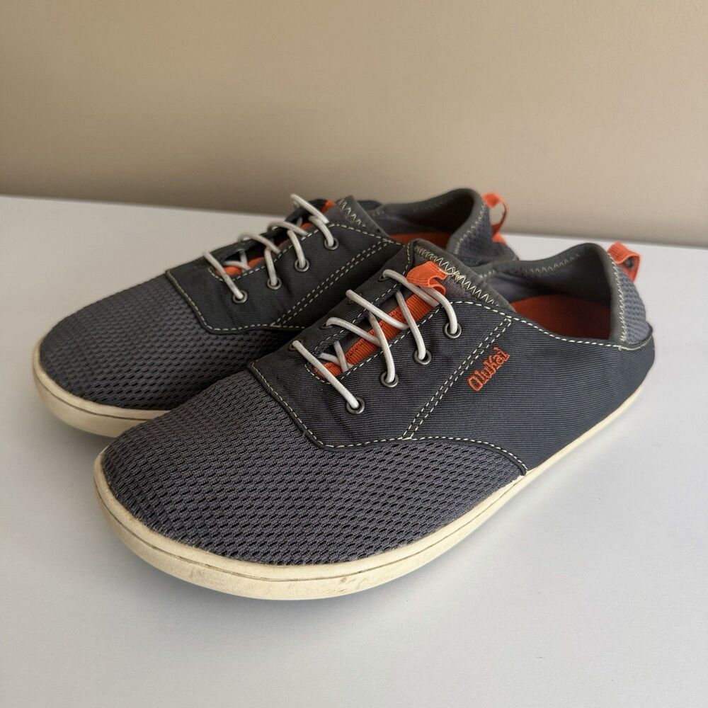 Olukai Nohea Moku Boat Slip On Water Shoes Boys 5 Grey Orange No Tie Sneakers